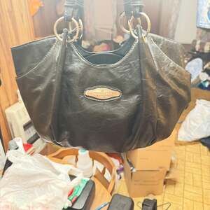 Rosetti Black PVC Shoulder Hobo Purse Zip Top O-Ring Handles